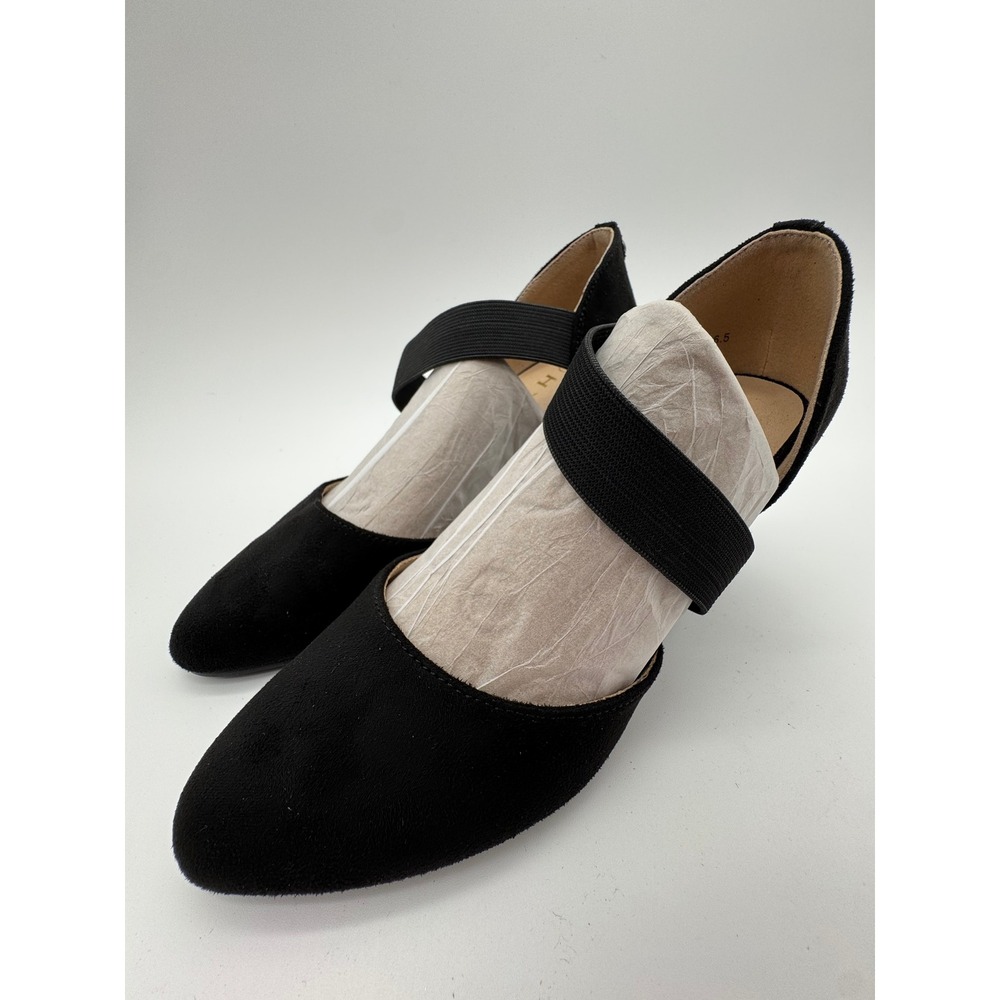 Womens Black Flats Size 6.5 Elastic Strap Comfort Dress Casual Shoes